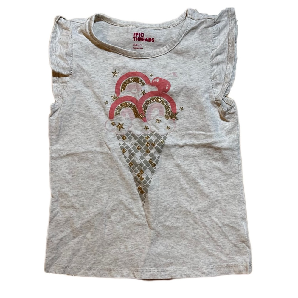 Epic Threads gray 1/4 sleeve tee shirt with pink, gold ice-cream cone